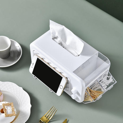 【能当手机支架❗️创新弹簧纸盒】多功能收纳盒，客厅收纳纸巾盒，平放稳定不走位不刮花桌面，隐藏式手机支架角度随心调节收纳纸巾盒QQ 商品图2