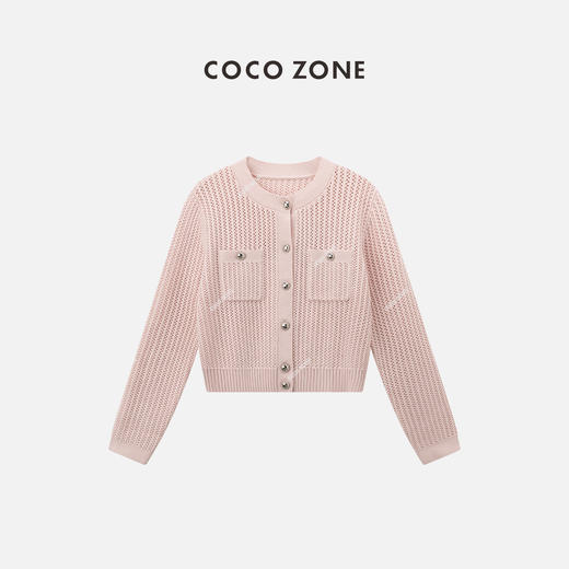 COCO ZONE100棉短款长袖针织开衫圆领单排扣气质毛衣 24C10339 商品图0