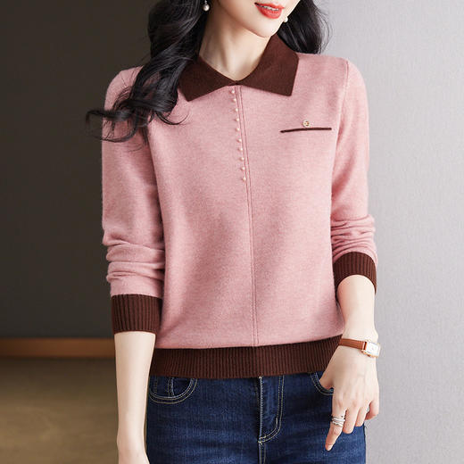 翻领长袖针织衫春款减龄遮肚子毛衣打底衫CC-77950 商品图2