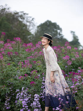 牧衣游原创 印花进口麻连衣裙女新款别致小众设计感长裙气质 树间