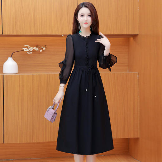 中长款简约连衣裙，长袖木耳边拼接内搭打底裙QYM-DFN-A3347-L 商品图0