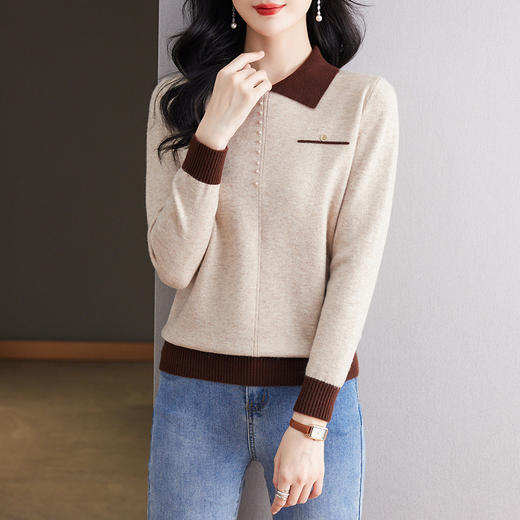 翻领长袖针织衫春款减龄遮肚子毛衣打底衫CC-77950 商品图3