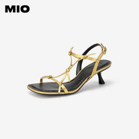 MIO米奥夏季方头高跟时装凉鞋牛皮革简约气质夏日清爽凉鞋M243141502