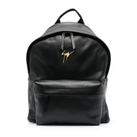 Giuseppe Zanotti 男士金属签名徽标皮革双肩包 黑色 IBU2001001