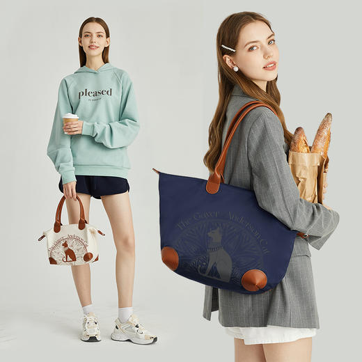 大英博物馆 盖亚·安德森猫系列 轻便手提饺子包 斜挎包 米色 蓝色 商品图2