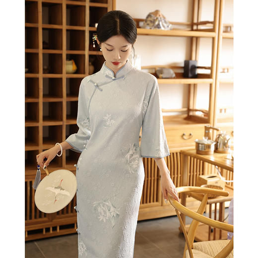2024春季新款新中式提花复古民国淑女风改良版长袖旗袍LSB2241 商品图2