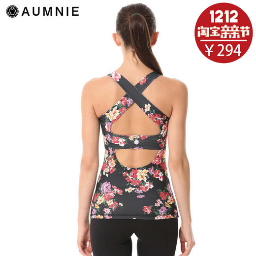 AUMNIE澳弥尼 韵律背心女带胸垫美背吊带交叉长款运动瑜伽上衣 商品图1