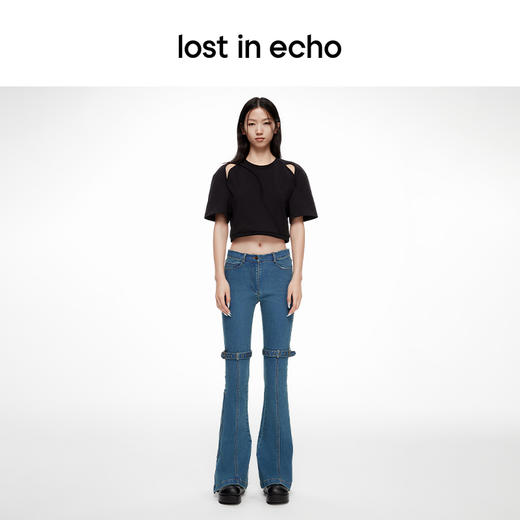 lost in echo2024春季新款设计师品牌双扣带紧身酸洗牛仔喇叭裤 商品图2