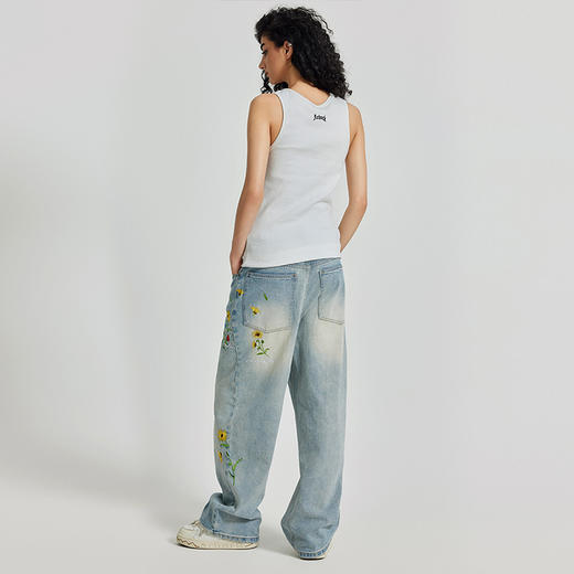 【Achock官方店】美式潮复古刺绣垂感长裤嘻哈情侣直筒阔腿牛仔裤 商品图2