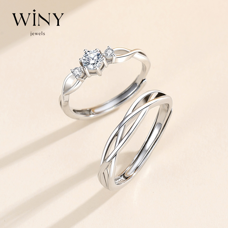 Winy轻奢心动信号对戒 足银 999 镶嵌莫桑钻合成立方氧化锆 男女情侣戒指配证书