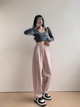 脏脏粉牛仔阔腿裤