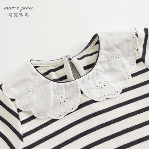 马克珍妮女童甜美娃娃领条纹短袖T恤儿童纯棉上衣夏装新款240733 商品图3