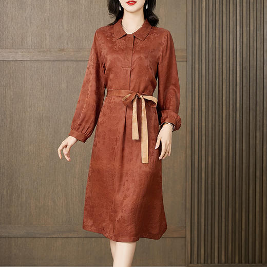 气质干练收腰，香云纱时尚桑蚕丝A字连衣裙KQN-221536 商品图0