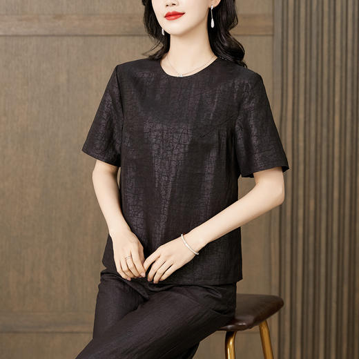 TC 221550龟裂纹香云纱上衣时尚纯色简约宽松显瘦T恤 商品图1