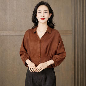 TC 221548香云纱真丝衬衣妈妈优雅洋气重磅桑蚕丝衬衫