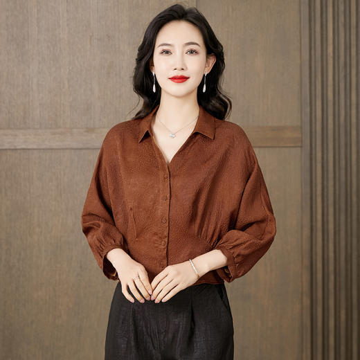 TC 221548香云纱真丝衬衣妈妈优雅洋气重磅桑蚕丝衬衫 商品图0