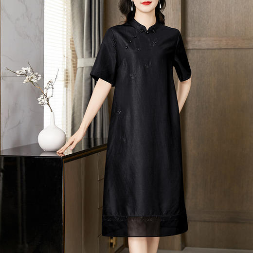 红色香云纱真丝连衣裙，宽松桑蚕丝改良版旗袍裙KQN-221542 商品图1