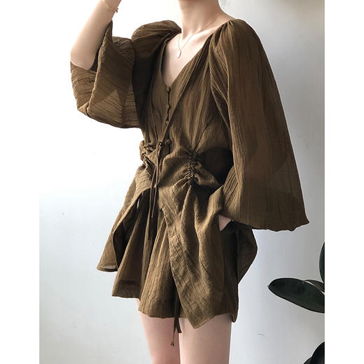 裁缝学苑AQ249防晒套装纸样女装泡泡袖系带V领衬衫高腰阔腿短裤样板 商品图4