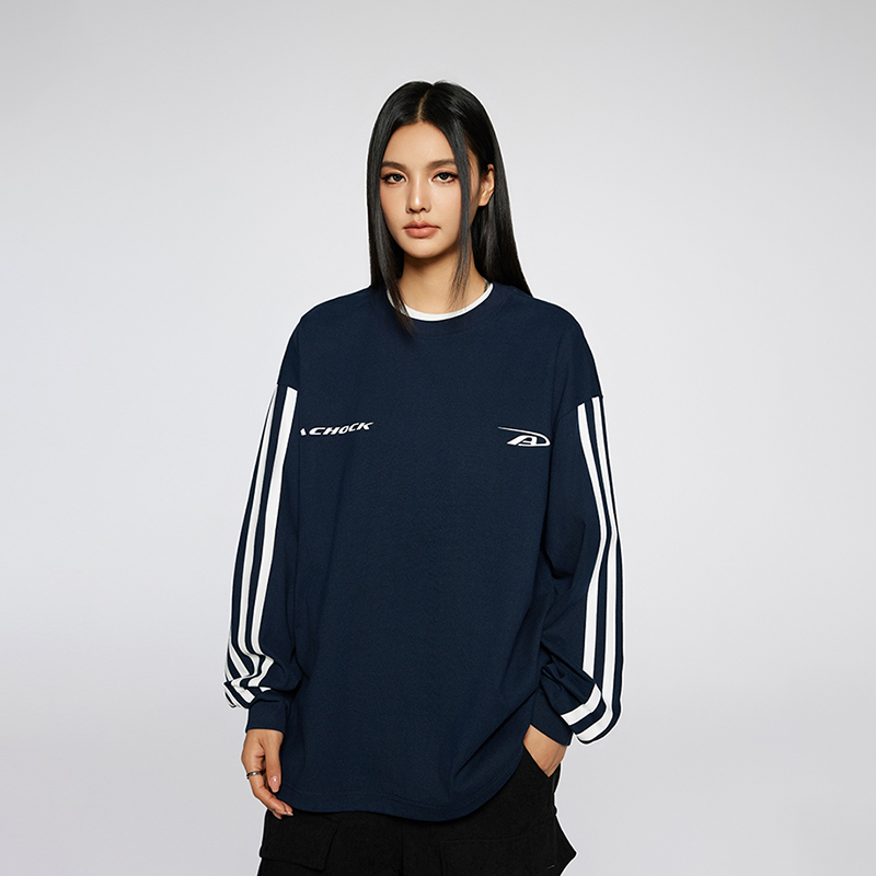 【Achock官方店】美式高街撞色条纹打底上衣潮牌简约圆领长袖T恤