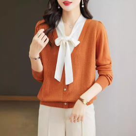 MZ-15334春季新款长袖上衣女针织衫洋气漂亮小衫薄款蝴蝶结毛衣打底衫