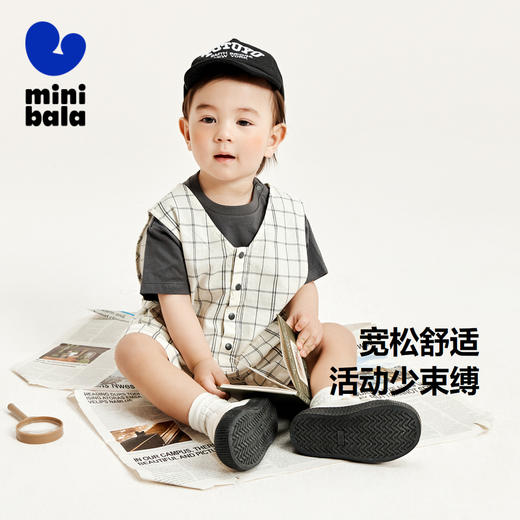 【限时秒杀】迷你巴拉夏季新款男童柔软透气连体衣宝宝背带裤套装 商品图1