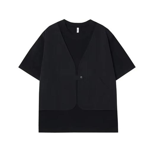 T594夏季新品男士短袖T恤宽松气质时尚百搭半袖小众假两件春夏休闲 商品图1