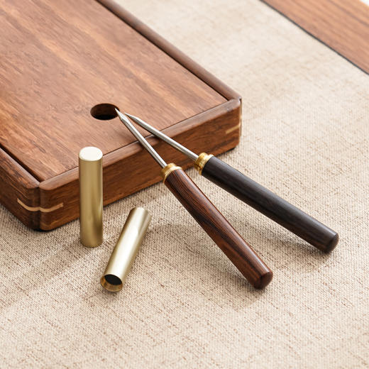 新款铜盖黑檀木茶针手工茶针黑檀实木普洱茶刀茶具配件零配 商品图2