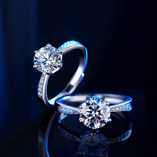 ALBB-莫桑石钻戒女纯银一克拉六爪仿真钻石戒指婚戒莫桑钻指环 商品图2