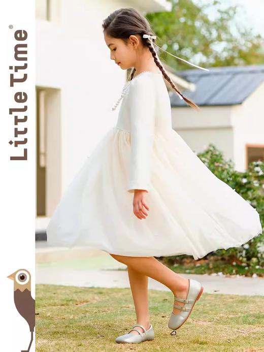 littletime女童轻奢珍珠2024新春款法式小香风纱纱A摆连衣裙 商品图4