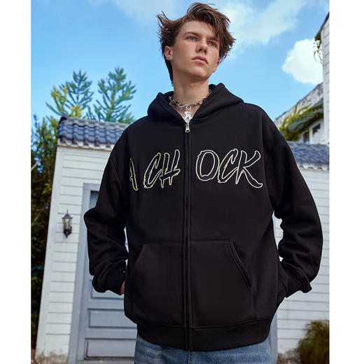 【Achock官方店】美式街头刺绣logo开衫外套国潮潮牌情侣连帽卫衣 商品图1