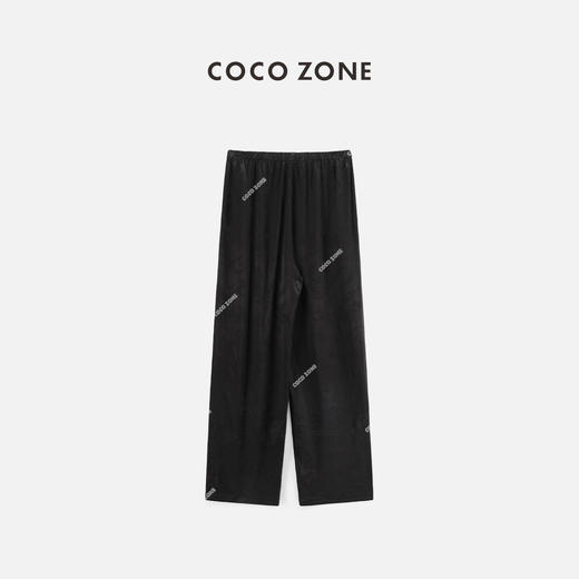  COCO ZONE2024国潮新中式黑色提花阔腿长裤直筒休闲裤24C10334 商品图1