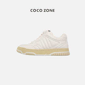COCO ZONE 牛皮面复古休闲鞋经典织带羊皮内里厚底小白鞋24C60013