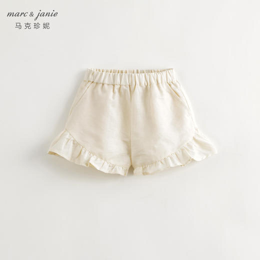 马克珍妮女童法式拼接荷叶边棉麻短裤儿童裤子2024夏装新款240853 商品图1