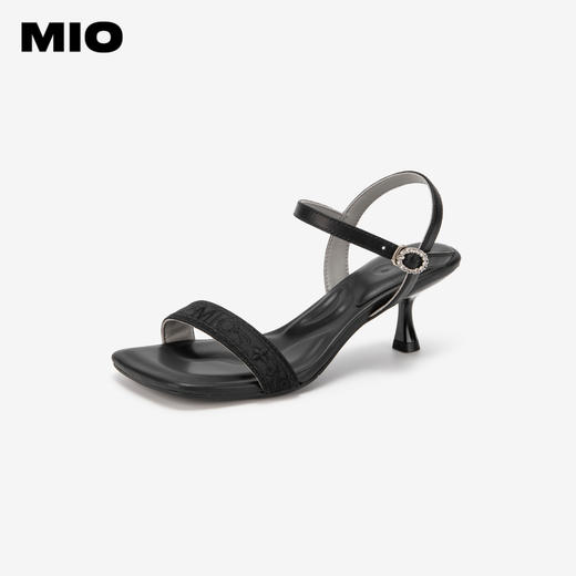 MIO米奥夏季方头高跟时装凉鞋舒适透气一字带细跟凉鞋女鞋M243141303 商品图0