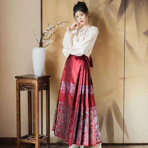 2024新款新中式女装国风马面裙高腰百褶小个子日常汉服半身裙KK3109 商品图0