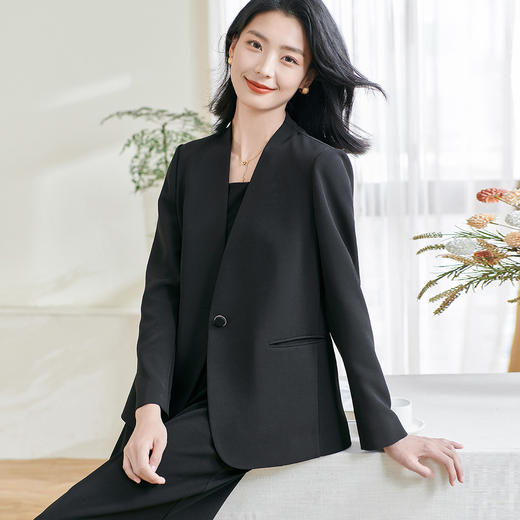 米思阳2026春季新款简约大气粉色西装百搭宽松长袖弹力外套女0816 商品图1