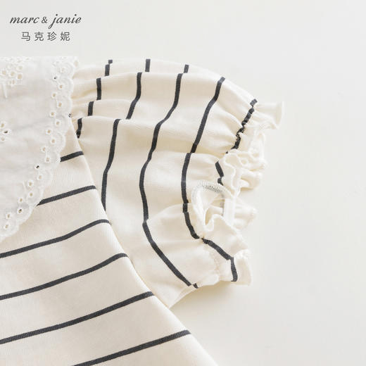 马克珍妮女童花边领泡泡袖条纹短袖T恤 儿童上衣夏装新款240786 商品图4