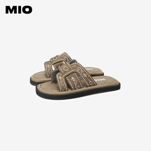MIO米奥夏季韩版低跟拖鞋复古舒软通勤一字拖云感耐磨女鞋M243131230 商品图3