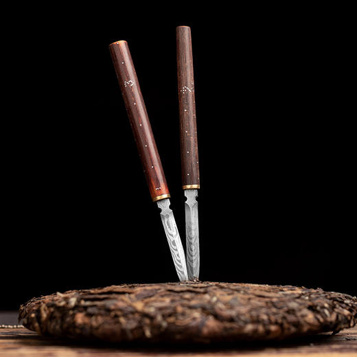 老秤杆称心如意茶刀普洱茶饼撬刀檀木大马士革钢刀不锈钢功夫茶具 商品图0