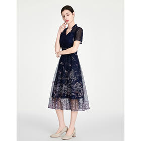 司歌新中式刺绣v领短袖连衣裙A891076X