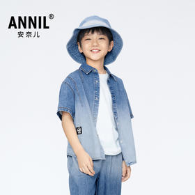 男童全棉牛仔衬衫翻领短袖上衣新款安奈儿童装实体店同款AB421747