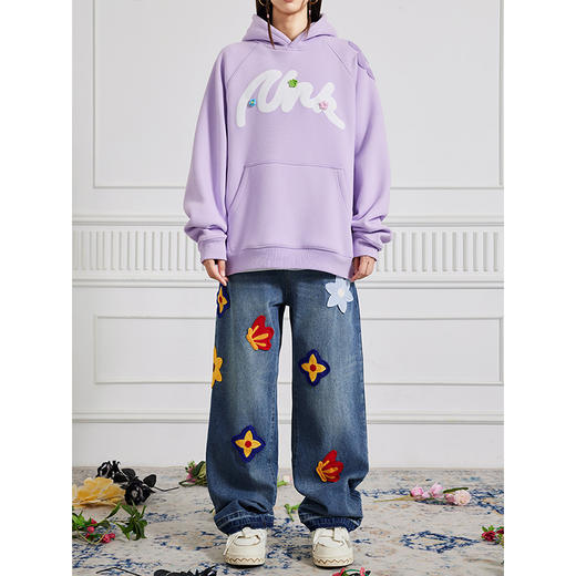 【Achock官方店】国潮原创创意字母花瓣刺绣牛仔裤直筒阔腿长裤 商品图3