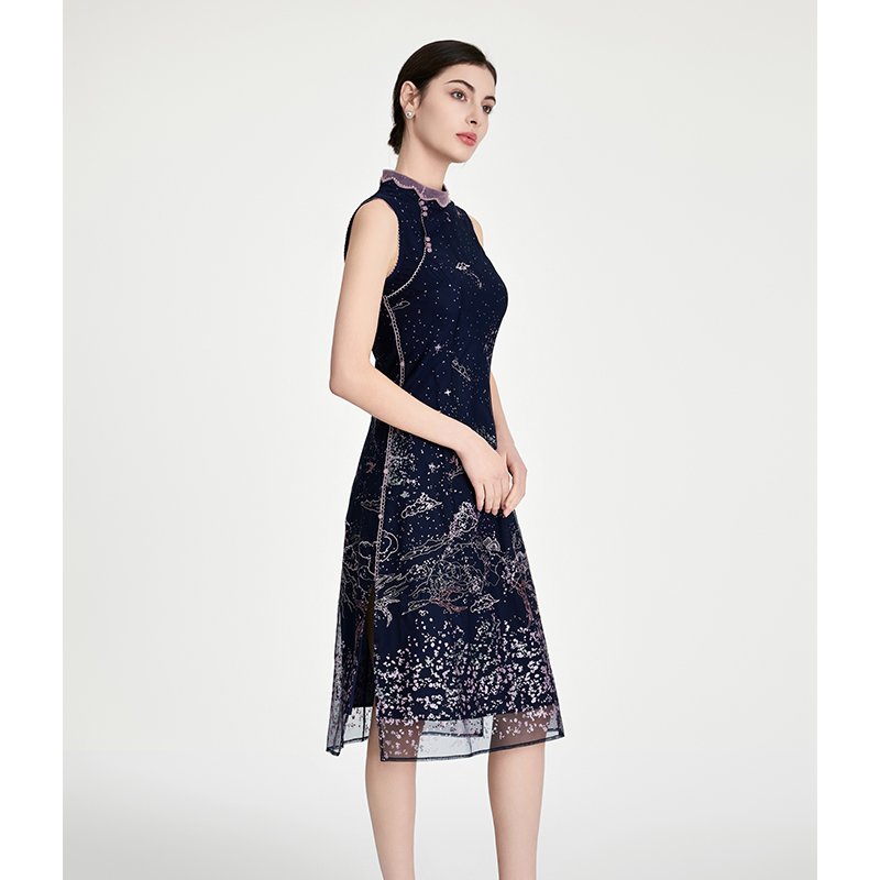 司歌新中式气泡刺绣修身连衣裙A891098X
