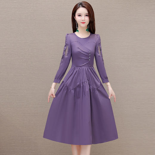 QYM-24N015洋气纯色中长裙时尚女装长袖镂空高腰A字裙 商品图5