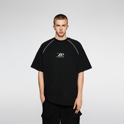 【Achock官方店】美式拼条设计感宽松圆领T恤潮牌高街纯色短袖男 商品图2