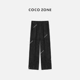  COCO ZONE2024国潮新中式黑色提花阔腿长裤直筒休闲裤24C10334