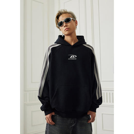 【Achock官方店】美式拼接小logo印花插肩袖帽衫情侣加绒连帽卫衣 商品图3