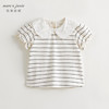 马克珍妮女童花边领泡泡袖条纹短袖T恤 儿童上衣夏装新款240786 商品缩略图1