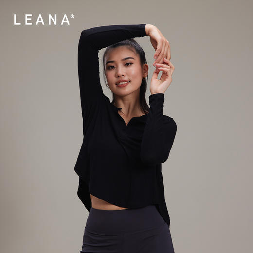 LEANA新款2024瑜伽服长袖宽松女新款螺纹开领跑步健身运动瑜伽上衣LN1103 商品图2