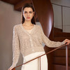 【棉麻V领镂空针织开衫】24年春夏新品女士时尚镂空透气短款针织小外套 商品缩略图1